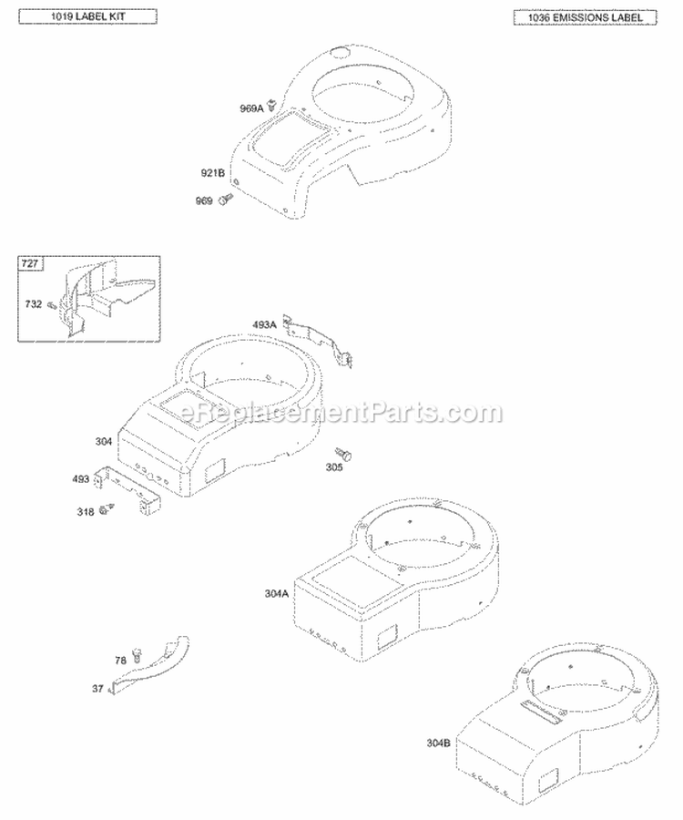 Blower Housing Blower Housing Cover Diagram and Parts List for  Briggs and Stratton Engine